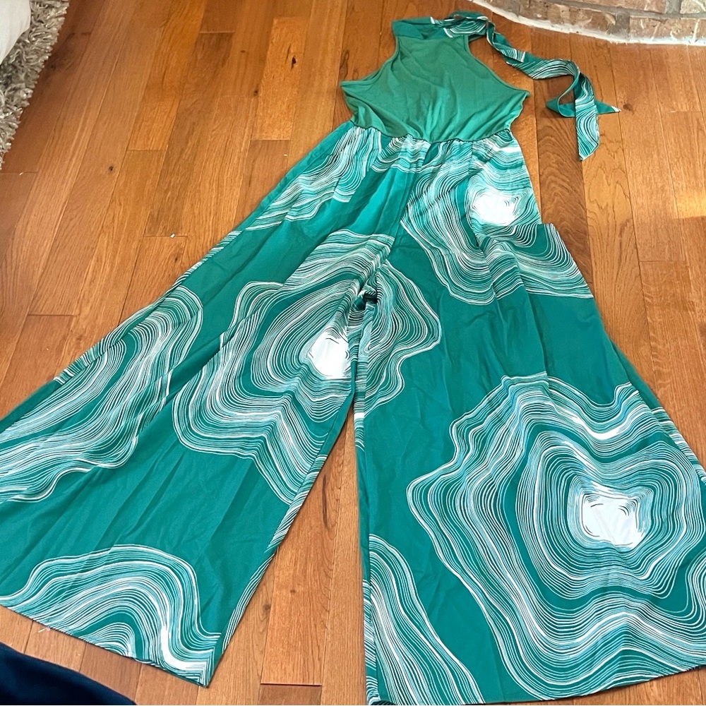 Abstract Wide-Leg Palazzo Jumpsuit Tall Fit Spring Statement, EUC, SIZE S(Tall) - Picture 2 of 8